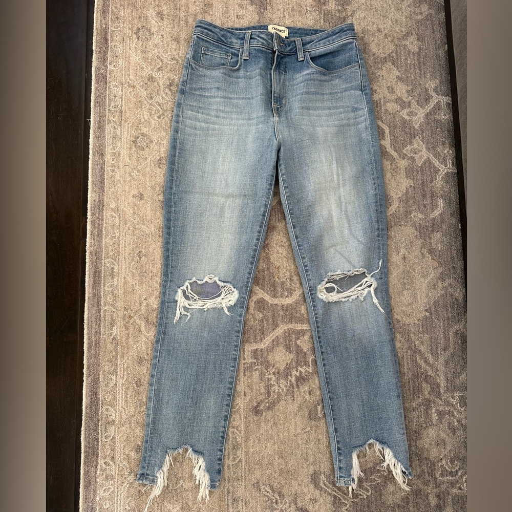 L'AGENCE High Line Light Blue Distressed Ankle Jeans Size 29